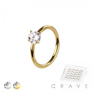 CZ PRONG SET 316L SURGICAL STEEL O-RING NOSE HOOP BOX